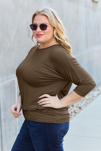 Basic Bae Full Size Round Neck Batwing Sleeve Blouse - Ladyez