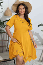 Plus Size Round Neck Openwork Dress - Ladyez