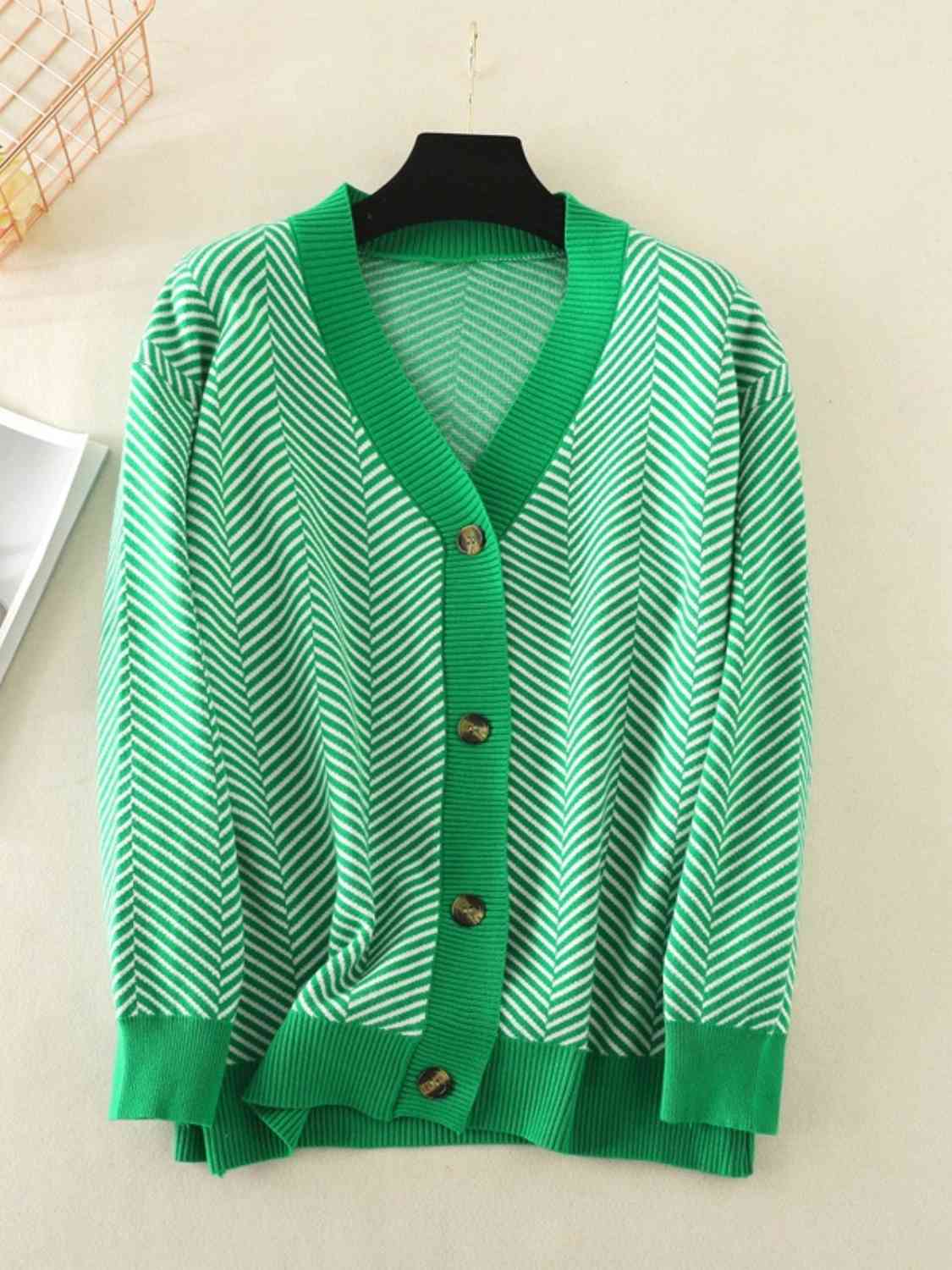 Button Down V-Neck Cardigan - Ladyez