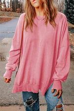 Dropped Shoulder Round Neck Long Sleeve Blouse - Ladyez