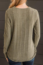 Ribbed Buttoned Long Sleeve Blouse - Ladyez