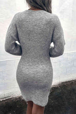 Ribbed Long Sleeve Sweater Dress - Ladyez