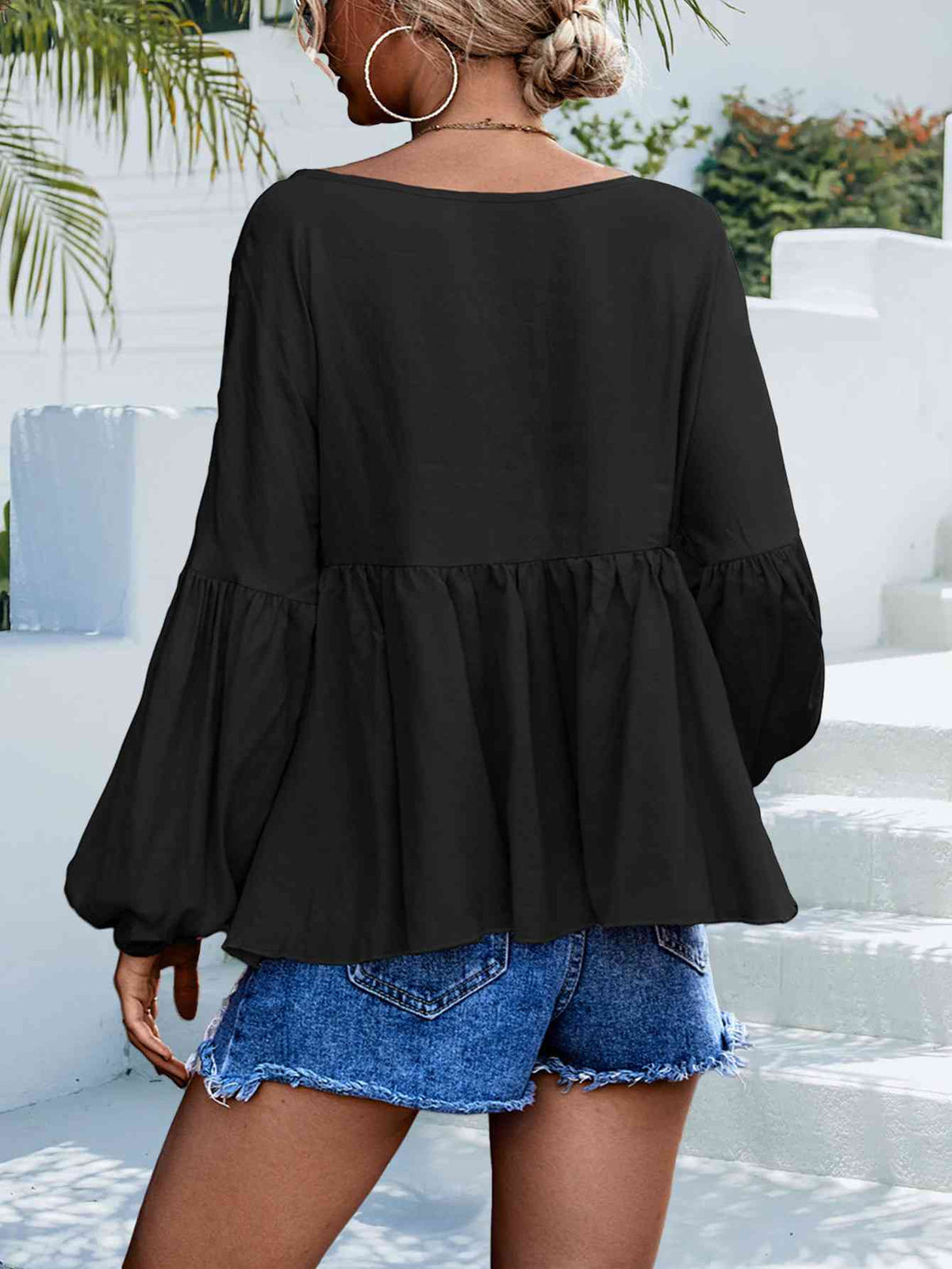 Puff Sleeve Babydoll Blouse - Ladyez