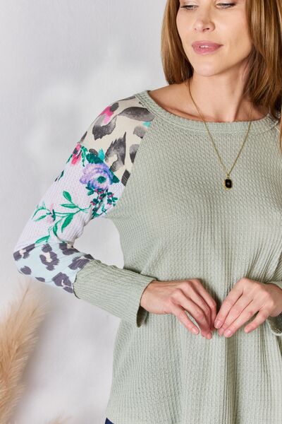 Hailey & Co Full Size Printed Round Neck Blouse - Ladyez