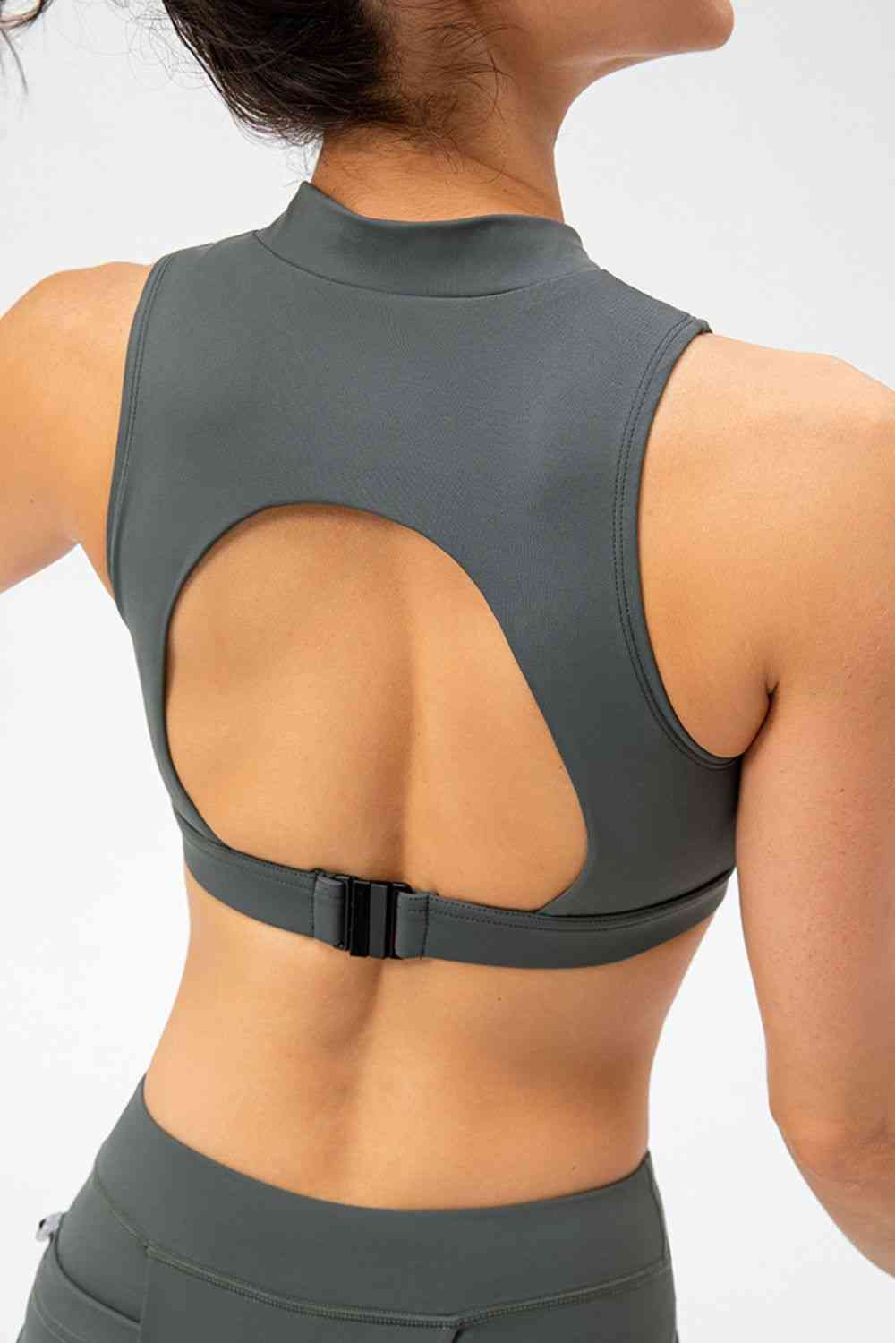 Full Size Cropped Cutout Back Zipper Front Active Tank Top - Ladyez