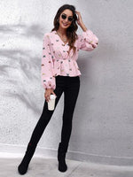 Butterfly V-Neck Balloon Sleeve Peplum Blouse - Ladyez
