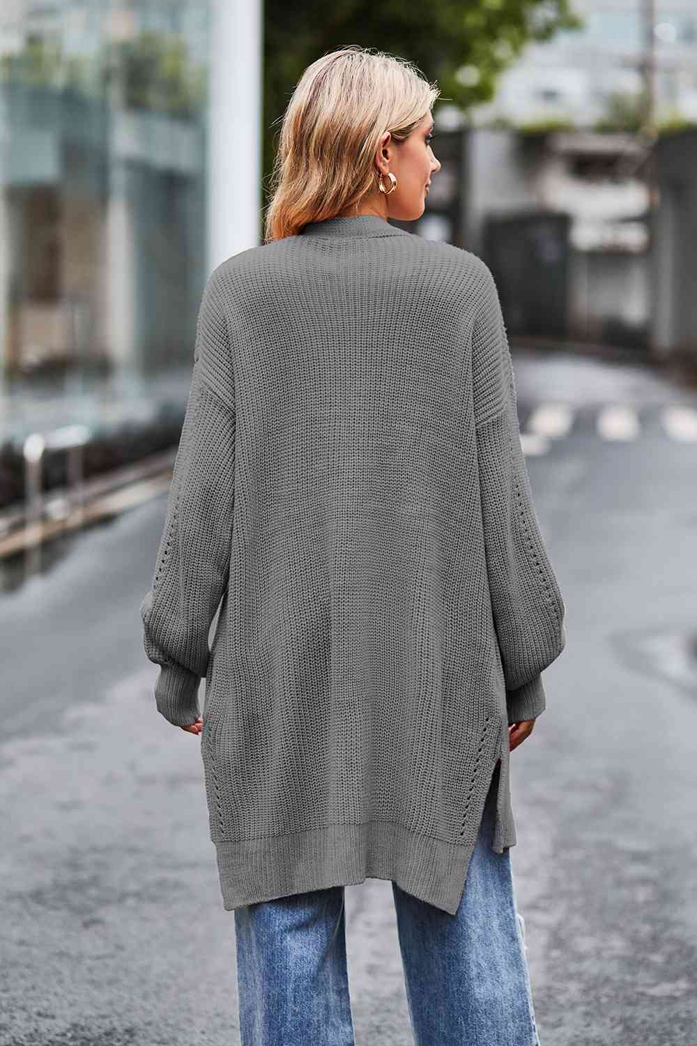 Open Front Dropped Shoulder Longline Cardigan - Ladyez