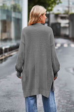 Open Front Dropped Shoulder Longline Cardigan - Ladyez