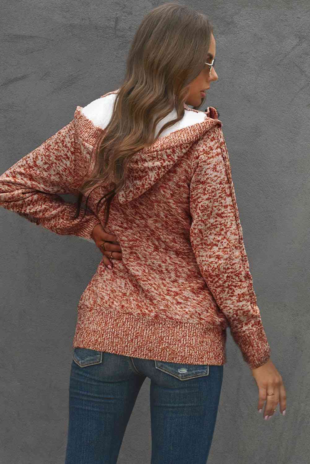 Cable-Knit Fleece Lining Button-Up Hooded Cardigan - Ladyez