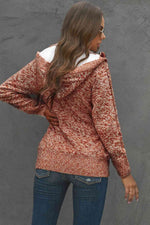Cable-Knit Fleece Lining Button-Up Hooded Cardigan - Ladyez