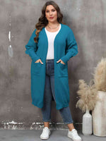 Plus Size Long Sleeve Pocketed Cardigan - Ladyez