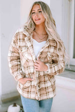 Plaid Collared Neck Jacket - Ladyez