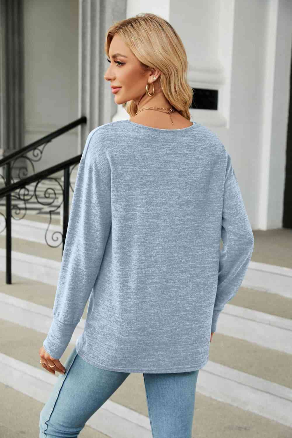 V-Neck Long Sleeve T-Shirt - Ladyez