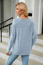 V-Neck Long Sleeve T-Shirt - Ladyez