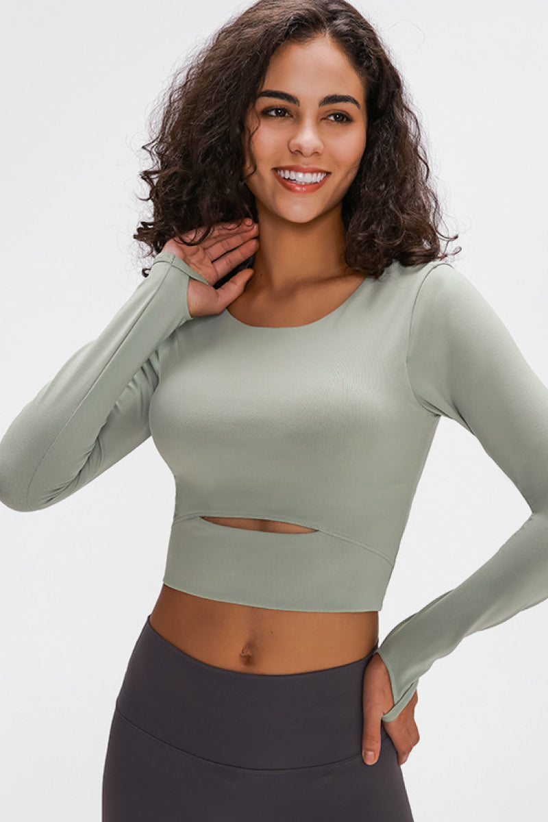 Long Sleeve Cropped Top With Sports Strap - Ladyez