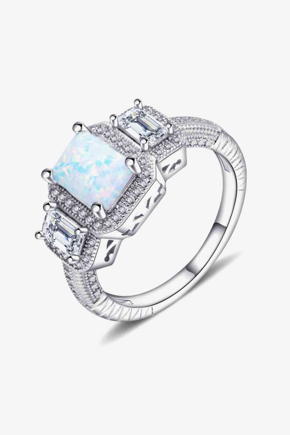 925 Sterling Silver Square Opal Ring - Ladyez