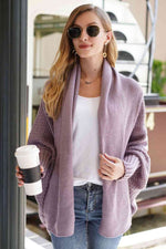 Double Take Dolman Sleeve Open Front Ribbed Trim Longline Cardigan - Ladyez