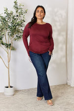 Culture Code Full Size Drawstring Round Neck Long Sleeve Top - Ladyez