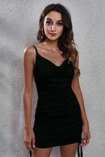 Ruched Cowl Neck Spaghetti Strap Dress - Ladyez