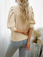 Texture Ruff Sleeve Mock Neck Blouse - Ladyez