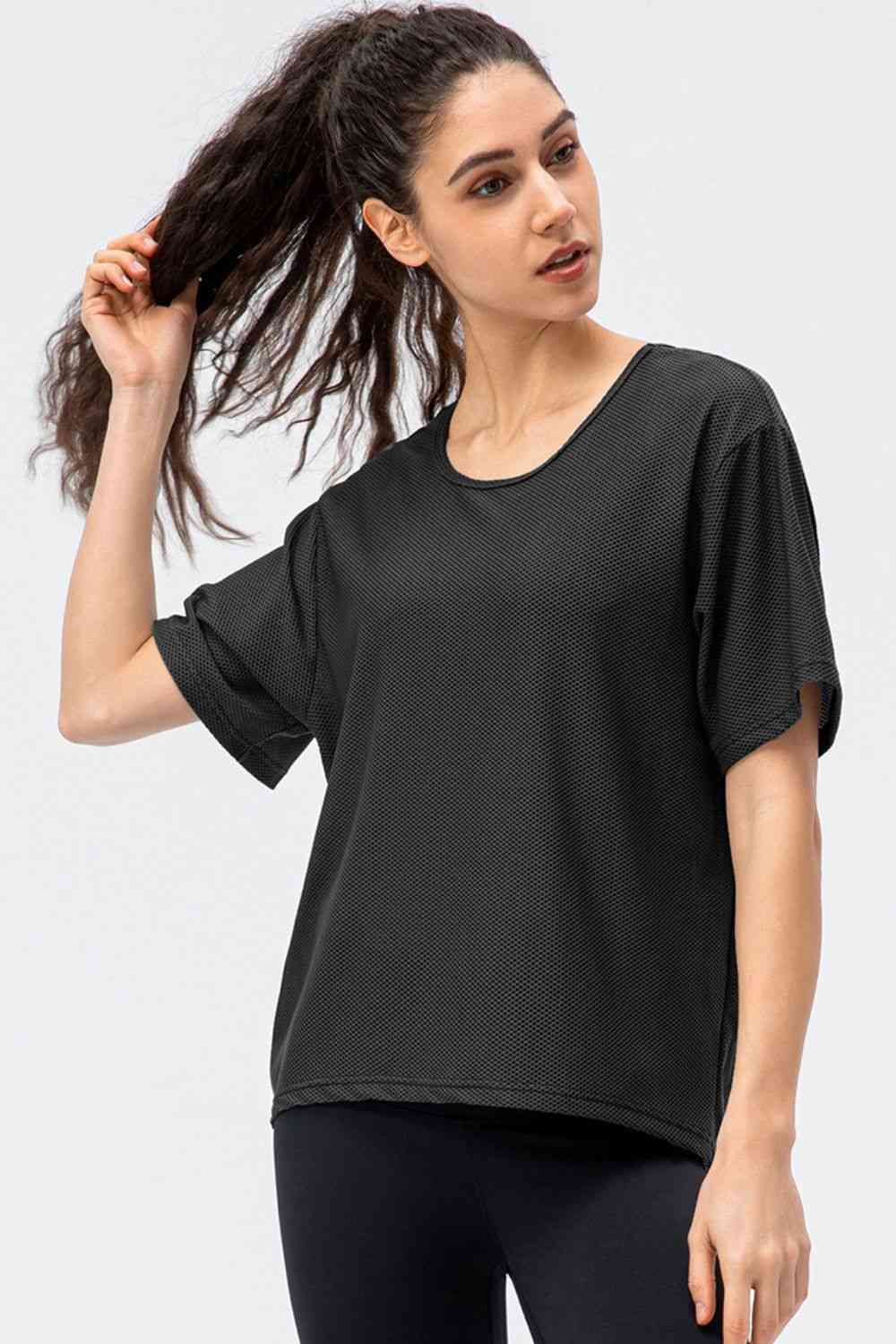 Round Neck Short Sleeve Active Tee - Ladyez