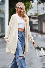 Open Front Dropped Shoulder Longline Cardigan - Ladyez