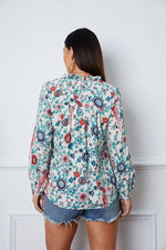 Floral Notched Long Sleeve Blouse - Ladyez