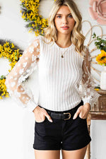 Double Take Textured Applique Long Sleeve Blouse - Ladyez