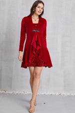 Sequin Ruffle Hem Long Sleeve Mini Dress - Ladyez