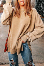 Dropped Shoulder Round Neck Long Sleeve Blouse - Ladyez