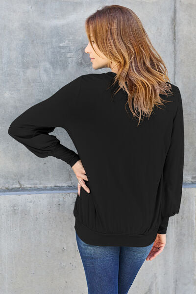 Basic Bae Full Size V-Neck Lantern Sleeve Blouse - Ladyez