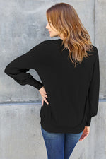 Basic Bae Full Size V-Neck Lantern Sleeve Blouse - Ladyez