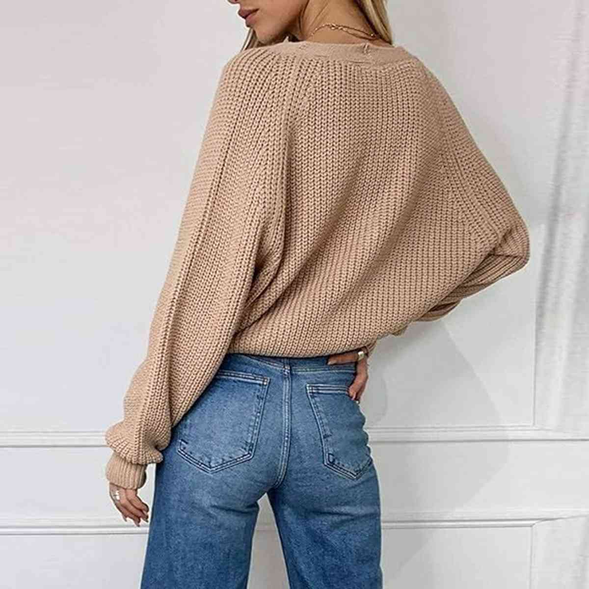 Button Up V-Neck Long Sleeve Cardigan - Ladyez