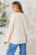 Celeste Full Size Fringe Detail Long Sleeve Blouse - Ladyez