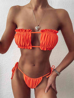 Frill Trim Ruched Bikini Set - Ladyez