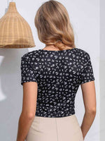 Floral Surplice Neck Short Sleeve Top - Ladyez