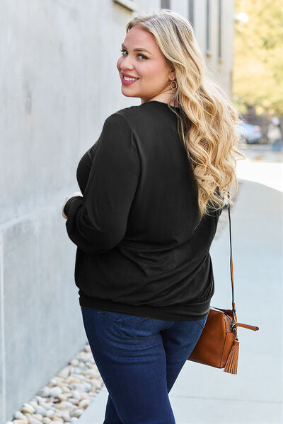 Basic Bae Full Size V-Neck Lantern Sleeve Blouse - Ladyez
