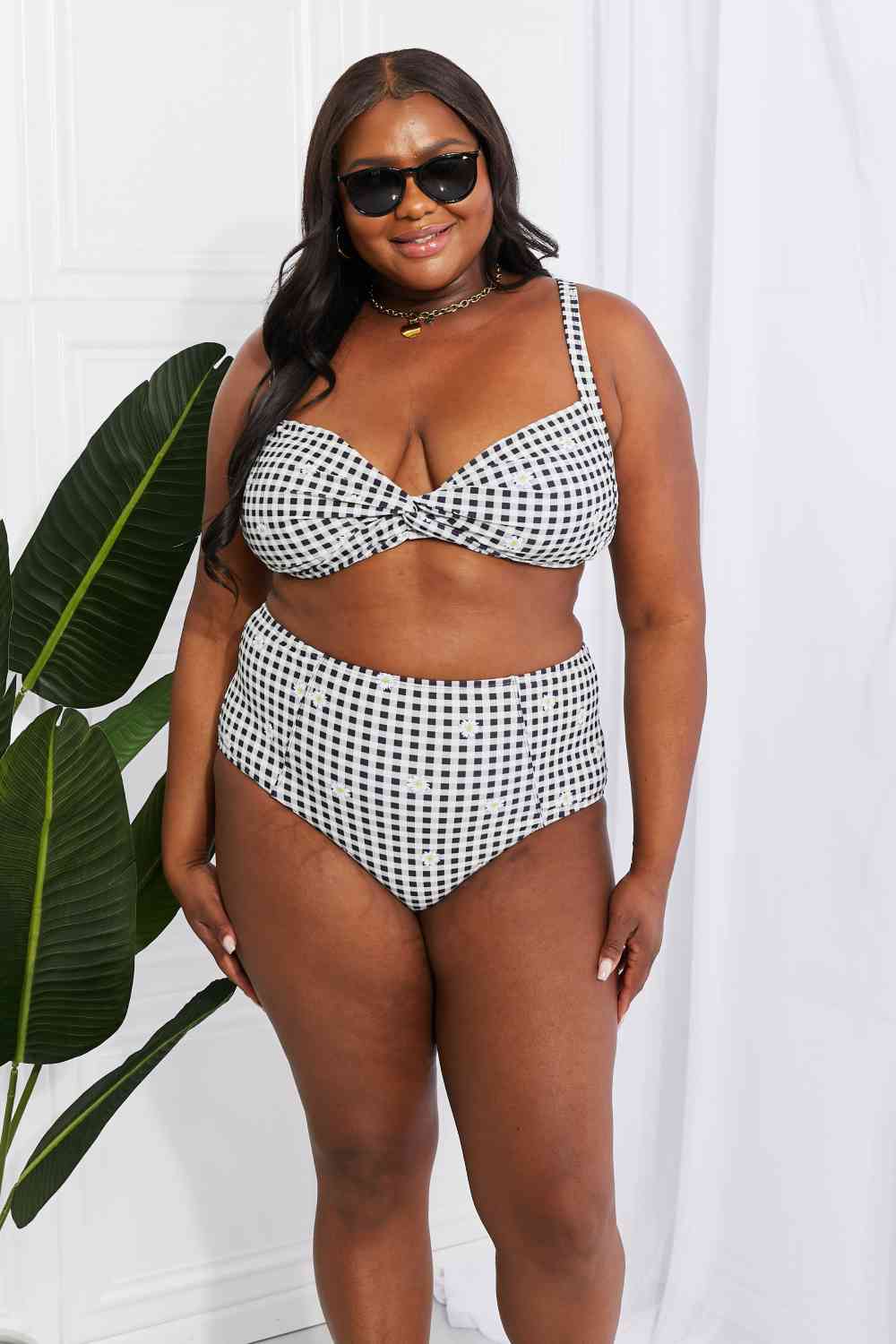 Marina West Swim Take A Dip Twist High-Rise Bikini in Black - Ladyez