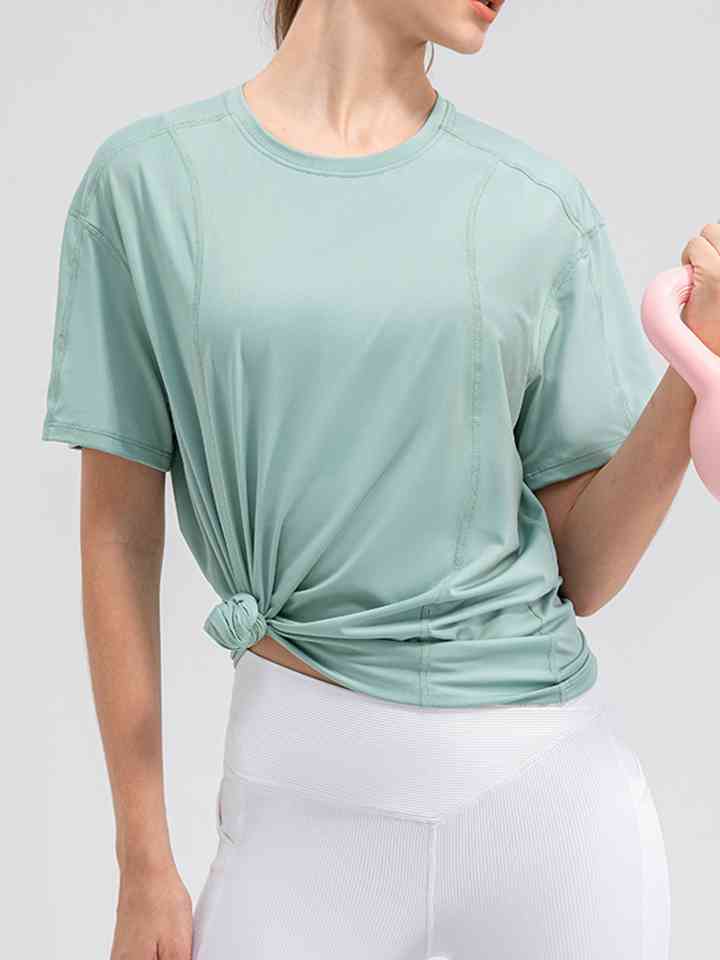 Round Neck Short Sleeve Active Top - Ladyez
