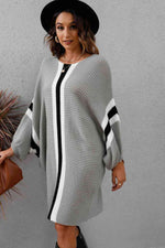 Ribbed Round Neck Long Sleeve Sweater Dress - Ladyez