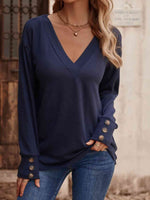 V-Neck Long Sleeve Top - Ladyez