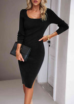 Rib-Knit Slit Sweater Dress - Ladyez