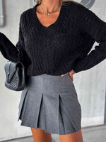 V-Neck Cable-Knit Long Sleeve Sweater - Ladyez