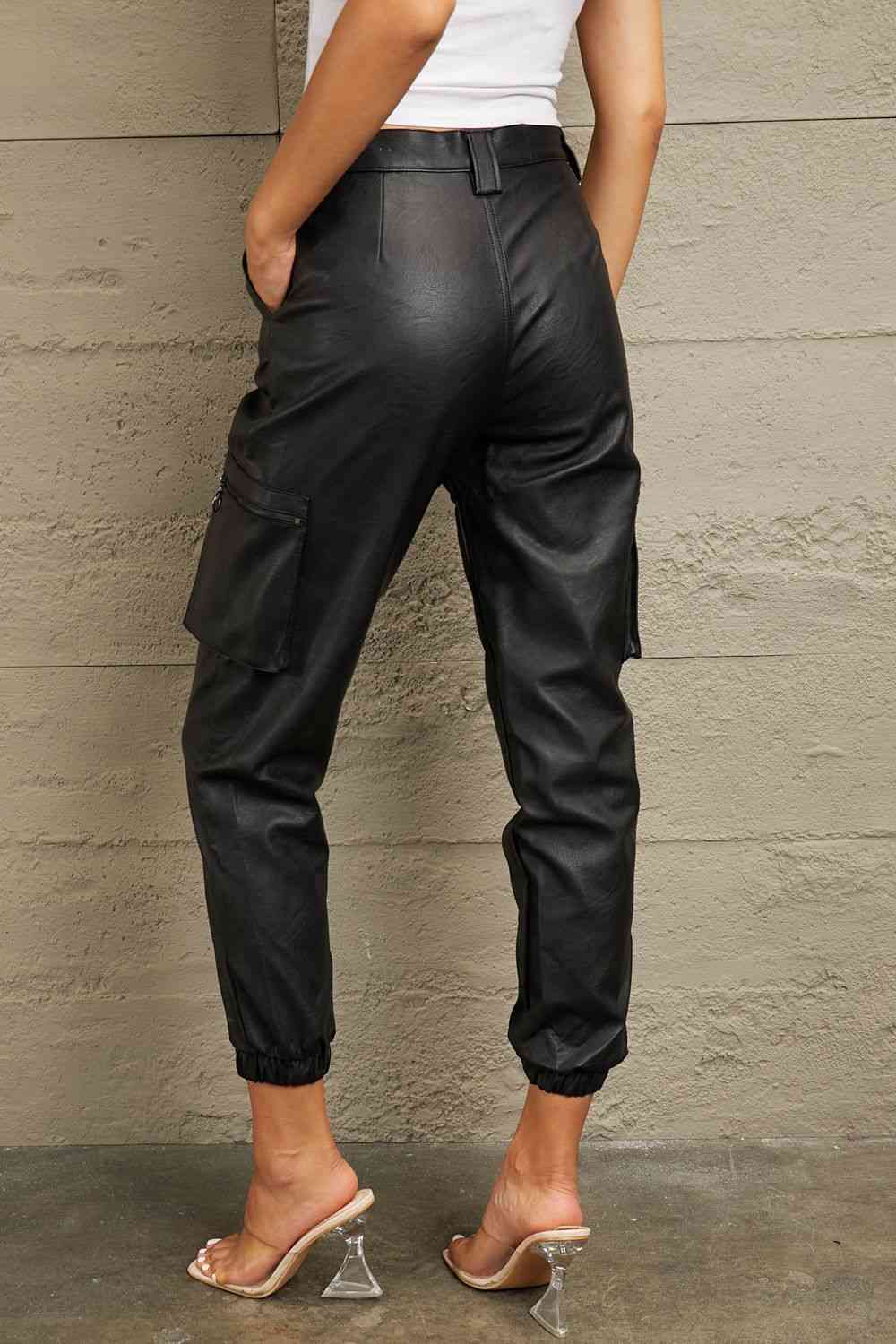 Kancan High Rise Leather Joggers - Ladyez