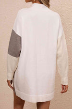 Color Block Mock Neck Dropped Shoulder Sweater Dress - Ladyez