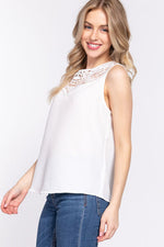 ACTIVE BASIC Round Neck Lace Patch Texture Tank - Ladyez
