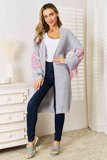 Woven Right Fringe Sleeve Dropped Shoulder Cardigan - Ladyez