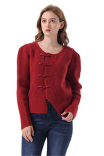 Round Neck Long Sleeve Frog Button Cardigan - Ladyez