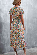 Floral Surplice Neck Tied Midi Dress - Ladyez