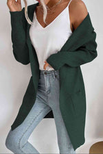 Double Take Ribbed Open Front Hooded Cardigan with Pockets - Ladyez